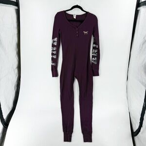 ✅PINK Victoria's Secret XS Long John's Full Body Suit/w Snap Butt & Sequin Sayin